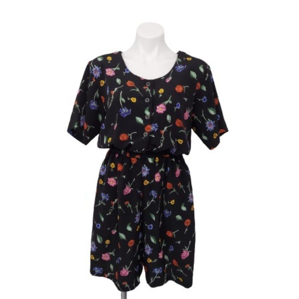 Vintage Bonnie Blain Black Floral Romper